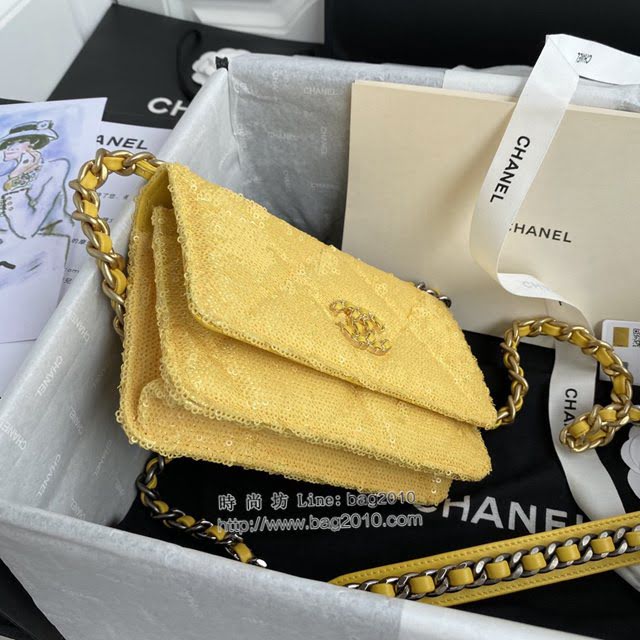 Chanel女包 香奈兒高版本20專櫃最新款小羊皮配珠片Woc包 Chanel高版本19系列小挎包  djc4063
